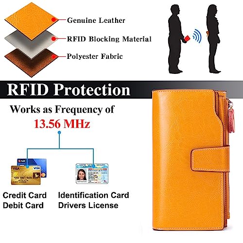 Sendefn Portefeuille Femme Cuir Véritable Grande Capacité RFID Blocage Fermeture Éclair