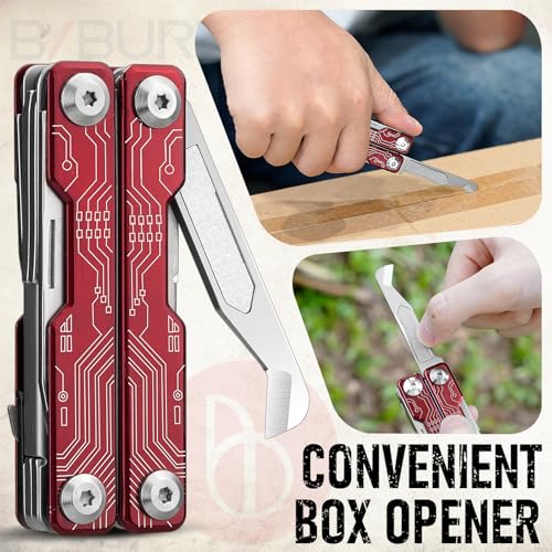 BIBURY Multitool EDC Rouge - Couteau Multifonction Compact avec Ciseaux, Brise-vitre, Tournevis, Lime - Gadget Essentiel et Cadeau Idéal pour Homme