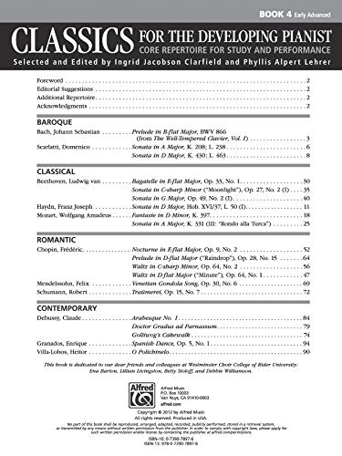 Classics for the Developing Pianist, Book 4: Core Repertoire for Study and Performance, Early Advanced