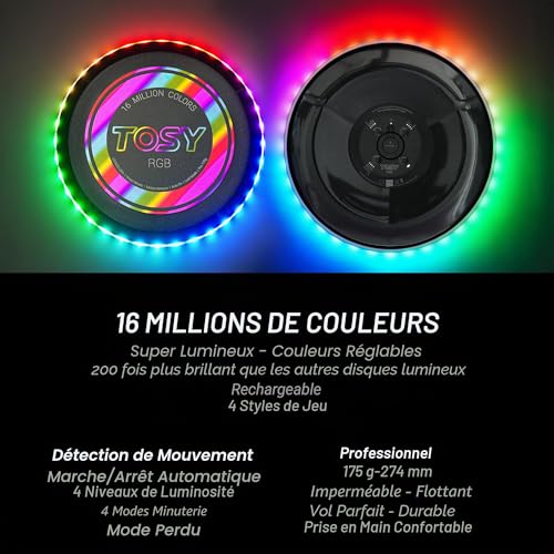 TOSY Disque Volant Lumineux RGB 175g - Cadeau Idéal pour Toutes Occasions