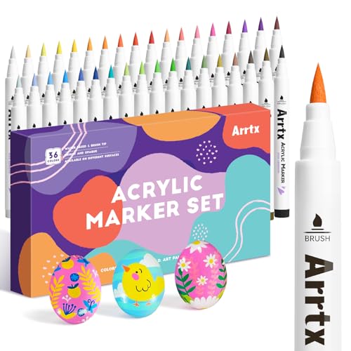Arrtx Stylos de Peinture Acrylique : Lot de 36 Couleurs Vives avec Pointe Pinceau Flexible pour Artistes et Loisirs Créatifs