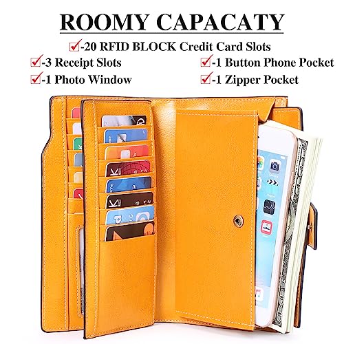Sendefn Portefeuille Femme Cuir Véritable Grande Capacité RFID Blocage Fermeture Éclair