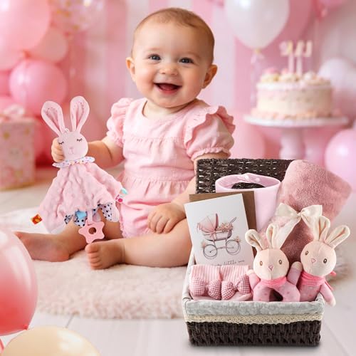 Coffret Naissance Mixte Bébé : Cadeau Idéal avec Couverture, Doudou, Hochet et Plus - Rose Doux