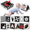URMYWO Livre Tissu Bébé Montessori 0-12 Mois - Livre Sensoriel Noir et Blanc Éveil Visuel et Motricité