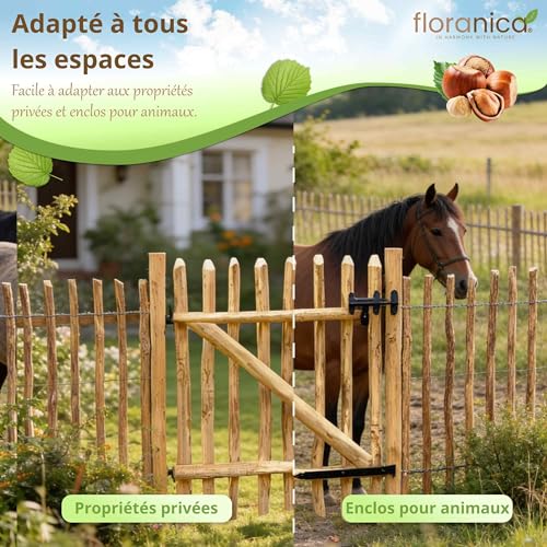 Floranica Portillon Rustique en Noisetier - 50 cm x 100 cm - Prêt à Poser pour Clôtures et Jardins