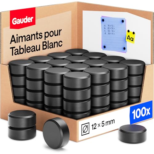 GAUDER Aimants Puissants pour Tableau Blanc et Réfrigérateur - Disques Magnétiques Noirs (100 pièces, 12 x 5 mm)