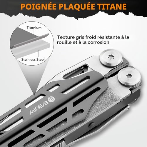 BIBURY Pince Multifonctions Robuste et Compacte - Outil Essentiel pour Camping, Randonnée et Survie, Idée Cadeau Homme Original