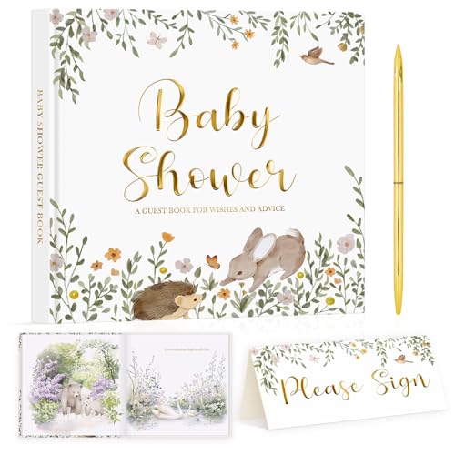 Lanpn Livre d'or Baby Shower Complet avec Stylo Doré - Album Souvenirs & Prédictions Bébé