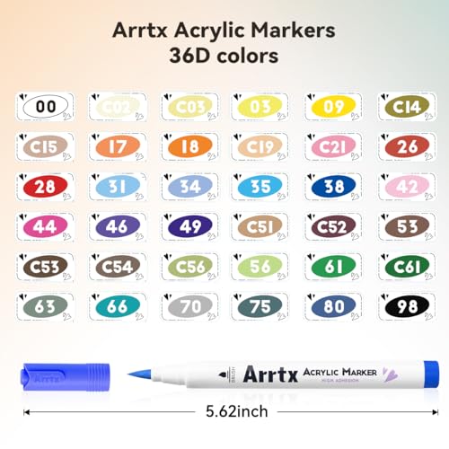 Arrtx Stylos de Peinture Acrylique : Lot de 36 Couleurs Vives avec Pointe Pinceau Flexible pour Artistes et Loisirs Créatifs