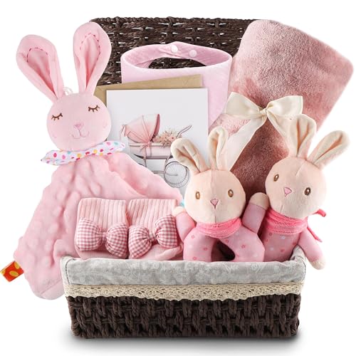 Coffret Naissance Mixte Bébé : Cadeau Idéal avec Couverture, Doudou, Hochet et Plus - Rose Doux