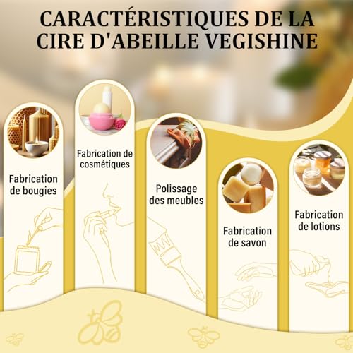 Cire d'abeille Bio VEGISHINE 200g : Pure et Naturelle pour Cosmétiques, Bougies & Soins de la Peau