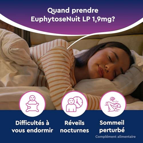 Euphytose Nuit LP Mélatonine 1,9 mg - Complément Alimentaire Sommeil Adulte - Favorise l'Endormissement et la Qualité du Sommeil - Libération Prolongée 8H - Valériane - 45 Nuits