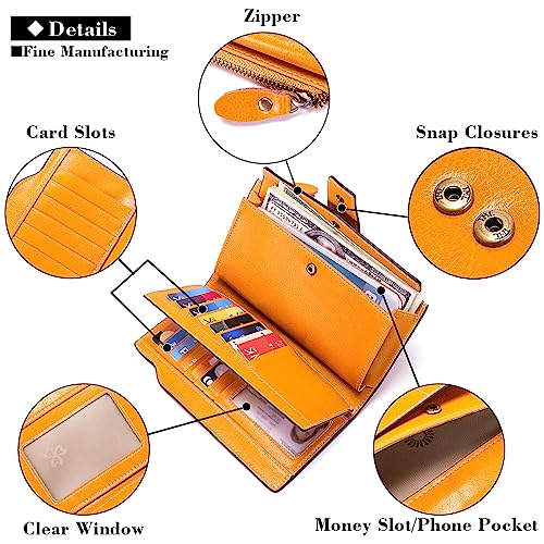 Sendefn Portefeuille Femme Cuir Véritable Grande Capacité RFID Blocage Fermeture Éclair