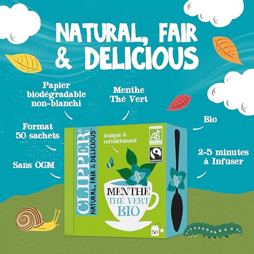 CLIPPER Thé Vert Menthe Bio - 50 Sachets - Infusion Naturelle et Délicieuse