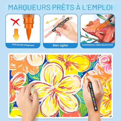 NICETY 72 Feutres Acryliques à Pointe Pinceau - Marqueurs Peinture Multi-Supports pour Artistes et Débutants