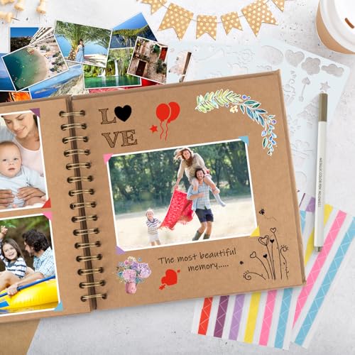 Album Photo Scrapbooking DIY Aior 21x21cm, Livre Souvenir Fait Main à Spirale, 40 Pages - Idée Cadeau Mariage, Bébé, Voyage