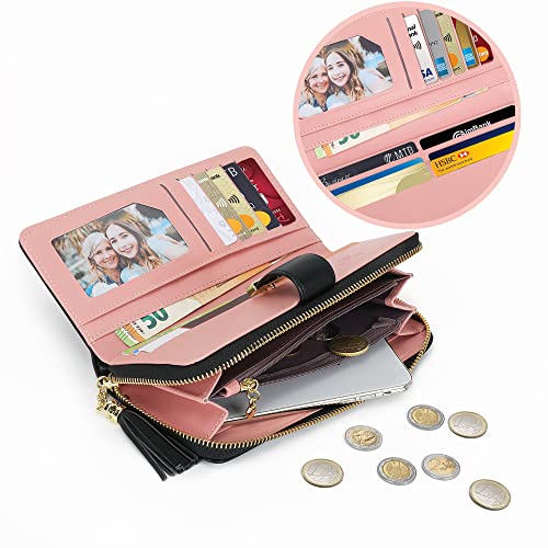Pomelo Best Portefeuille Femme Cuir PU - Porte Monnaie Spacieux avec 12 Emplacements Cartes, Protection RFID, Design Classique Noir
