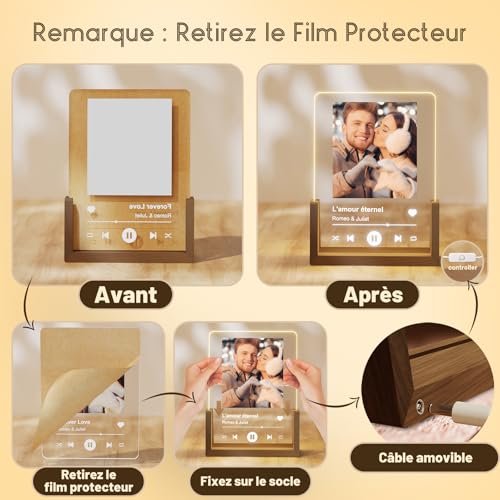 LUCKOR Plaque Spotify Personnalisée - Cadeau Unique Saint Valentin, Anniversaire pour Couple, Femme, Homme - Lampe Photo Acrylique avec Base en Noyer