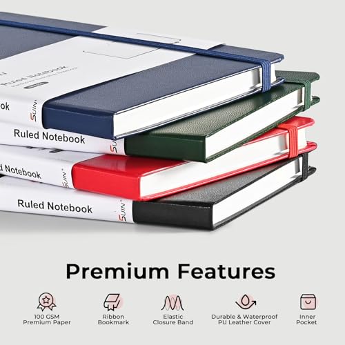 SUIN Carnet Professionnel A5 Couverture Rigide Lignée - Idéal Travail, École, Prise de Notes - Papier 100 g/m², Noir
