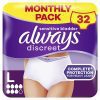 Always Discreet Culottes Incontinence Femme Taille L - 32 Unités + 6 Offertes - Protection Très Absorbante pour Fuites Urinaires Importantes et Post-Accouchement