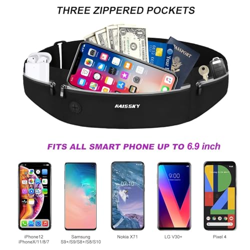 HAISSKY Ceinture de Course Étanche - Sac Banane Sport Multifonction pour Téléphone, Clés, Argent - Idéale pour Jogging, Gym, Voyages