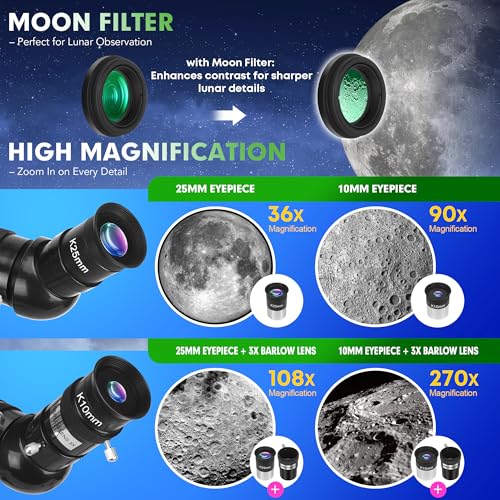 Télescope Astronomique Professionnel 90mm 900mm Réfracteur Portable avec Trépied et Adaptateur Smartphone pour Enfants et Débutants