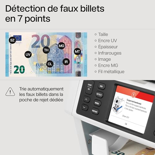 Safescan 2985-SX : Compteuse Valoriseuse et Trieuse de Billets avec Détection de Faux Billets