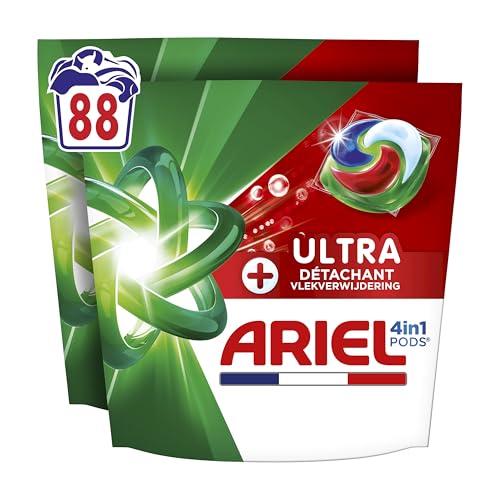 Ariel PODS 4en1 +Ultra Détachant : Capsules Lessive Haute Performance, 88 Lavages, Fabrication Française