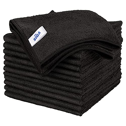 MR.SIGA 12 Chiffons Microfibre Ultra Doux Noir - Nettoyage Sans Rayures et Haute Absorption