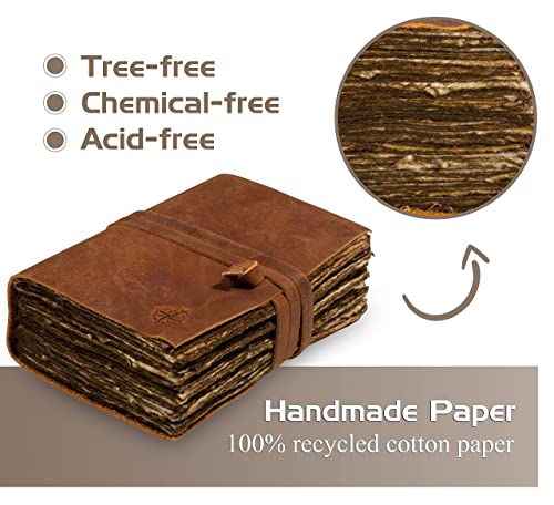 Journal en Cuir Vintage Fait Main – 15x23 cm – Papier Antique à Bords Déchirés – Idéal pour Écriture, Dessin, Livre d'Ombres