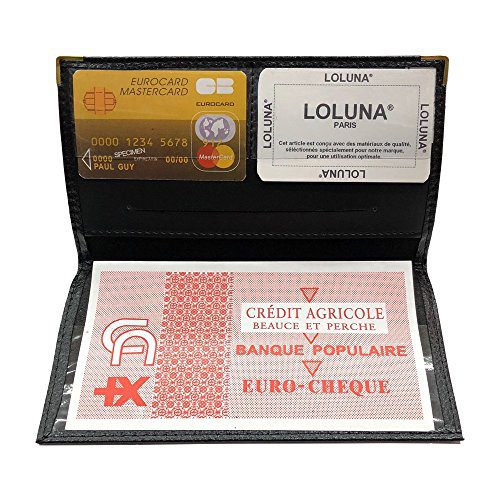 LOLUNA® Porte-chéquier Talon en Haut avec Étui Carte RFID - Portefeuille Compact en Cuir Noir