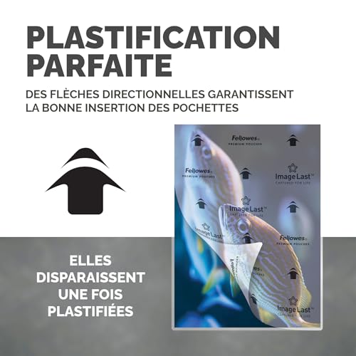 Fellowes Pochette de Plastification A4 80 microns - Pack de 100 Feuilles Plastifieuse - Finition Brillante Haute Qualité