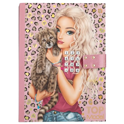 TOPModel Leoheart - Journal Intime Musical avec Serrure et Code, Rose et Léopard, 80 Pages Illustrées