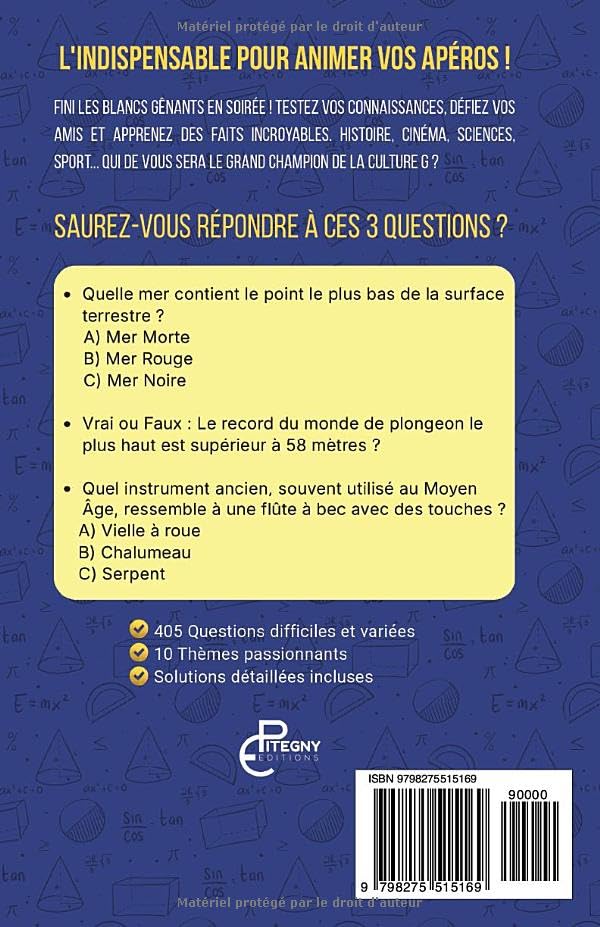 Quiz Culture Générale : 405 Questions Difficiles pour Animer Vos Apéros et Soirées