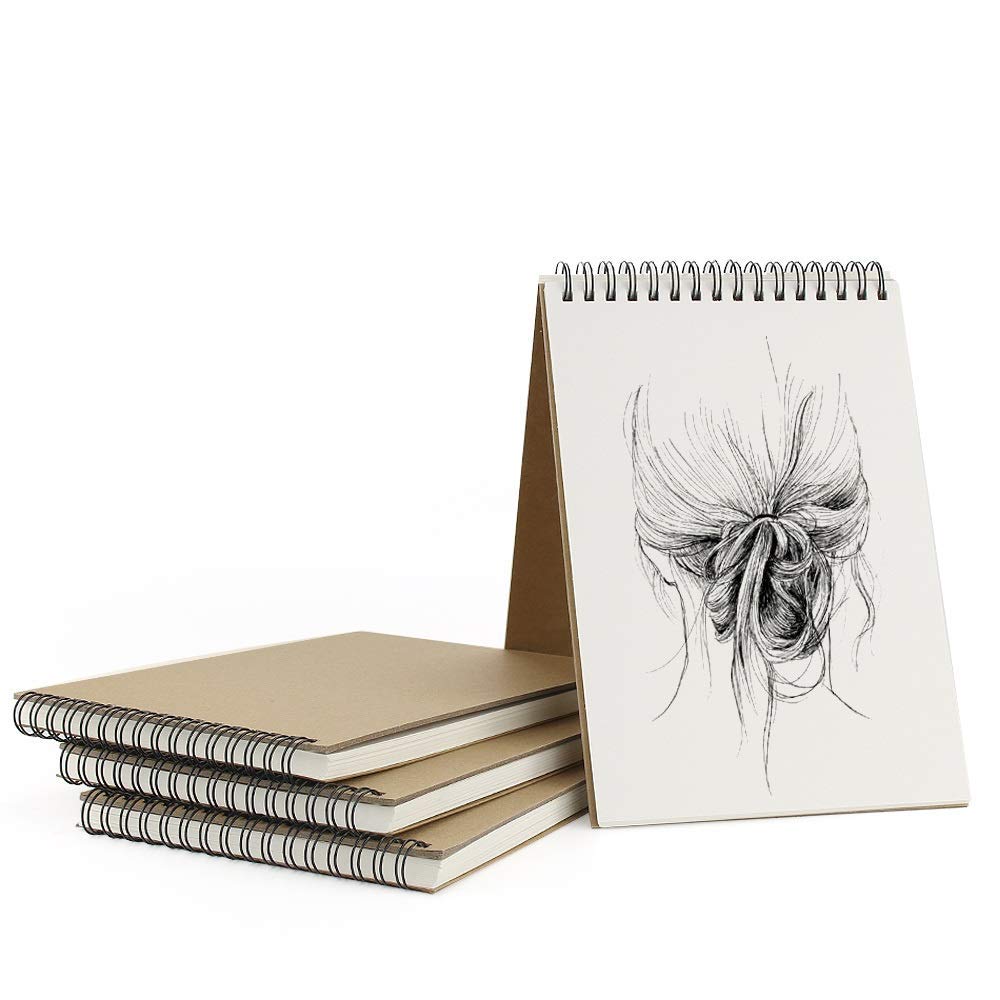 VEESUN Carnet de Dessin A5 Lot de 4 - Couverture Rigide, Spirale, Papier 160GSM 60 Pages Blanches Idéal Crayon, Stylo, Aquarelle