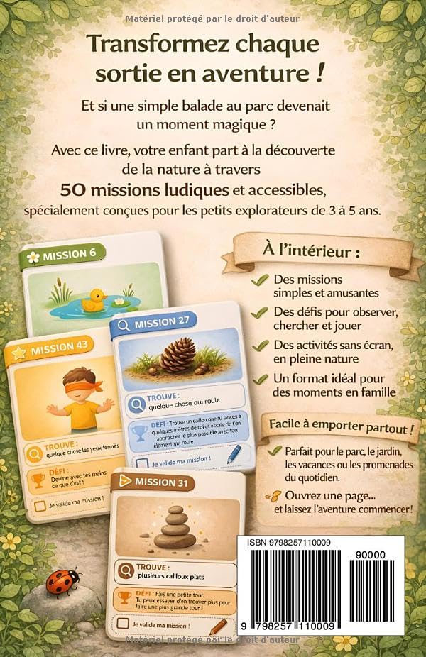50 Missions Nature au Parc et Jardin : Jeux et Activités Sans Écran pour Enfants de 3 à 5 Ans