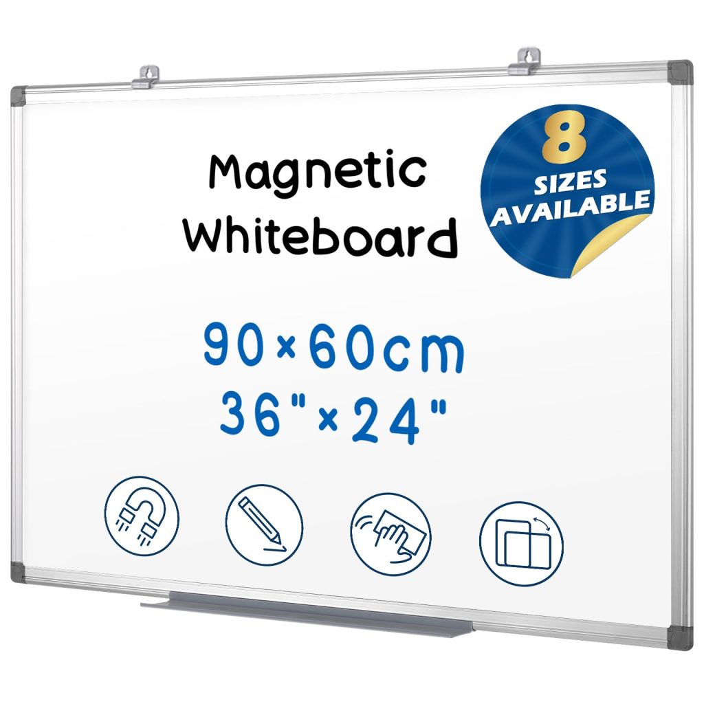 SWANCROWN Tableau Blanc Magnétique 90x60 cm Aluminium - Effaçable à Sec pour Bureau et Maison