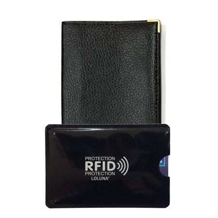 LOLUNA® Porte-chéquier Talon en Haut avec Étui Carte RFID - Portefeuille Compact en Cuir Noir