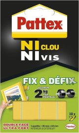 Pattex Ni Clou Ni Vis Fix & Défix : Pastilles adhésives puissantes et repositionnables pour toutes surfaces