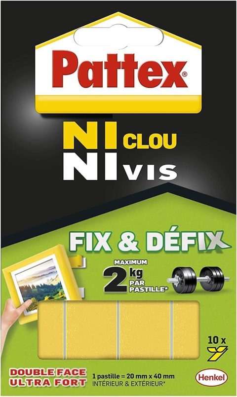 Pattex Ni Clou Ni Vis Fix & Défix : Pastilles adhésives puissantes et repositionnables pour toutes surfaces