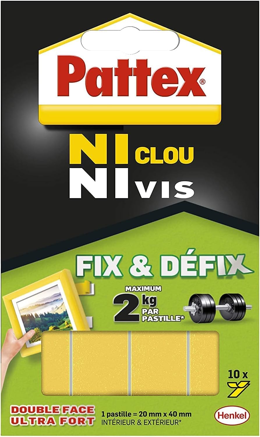 Pattex Ni Clou Ni Vis Fix & Défix : Pastilles adhésives puissantes et repositionnables pour toutes surfaces