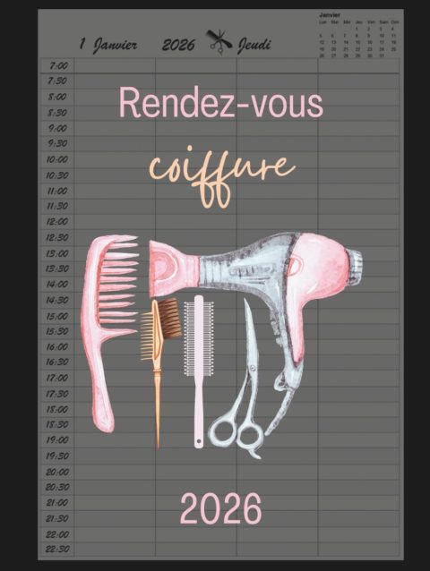 Carnet de Rendez-vous Coiffeur 2026 : Agenda Professionnel A4, 1 Jour par Page, 7h-22h30