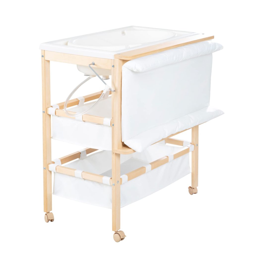 Roba Table à Langer Baignoire 2-en-1 Baby Pool avec Matelas Imperméable et Compartiments - Bois Naturel