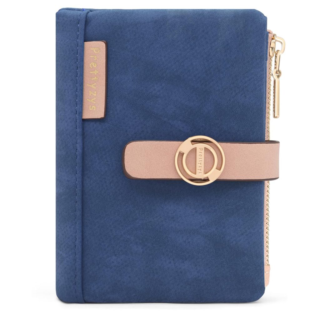 REETEE Portefeuille Femme PU Cuir Porte Monnaie Petit Format, Porte-Chéquiers et Cartes - Bleu Foncé
