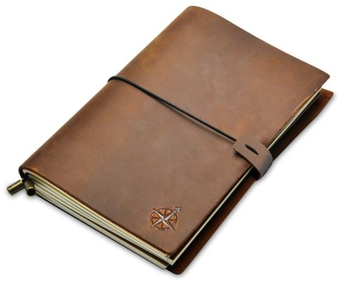 Carnet de Voyage en Cuir A5 Wanderings - Journal Rechargeable Fait Main, Idéal pour Écrivains et Voyageurs