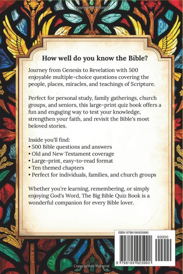 The Big Bible Quiz Book: 500 Questions & Answers from Genesis to Revelation - Large Print Scripture Trivia for Seniors, Family Bible Study & Church Groups