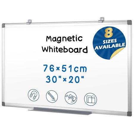 SWANCROWN Tableau Blanc Magnétique Mural 76x51cm - Cadre Aluminium, Effaçable, Horizontal/Vertical pour Bureau et Maison