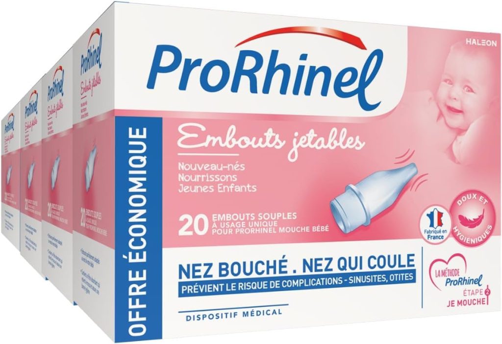 PRORHINEL - Embouts Jetables Souples pour Mouche-Bébé Manuel - Hygiène Nasale Bébé Dès la Naissance - Lot de 80 Embouts