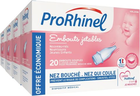 PRORHINEL - Embouts Jetables Souples pour Mouche-Bébé Manuel - Hygiène Nasale Bébé Dès la Naissance - Lot de 80 Embouts