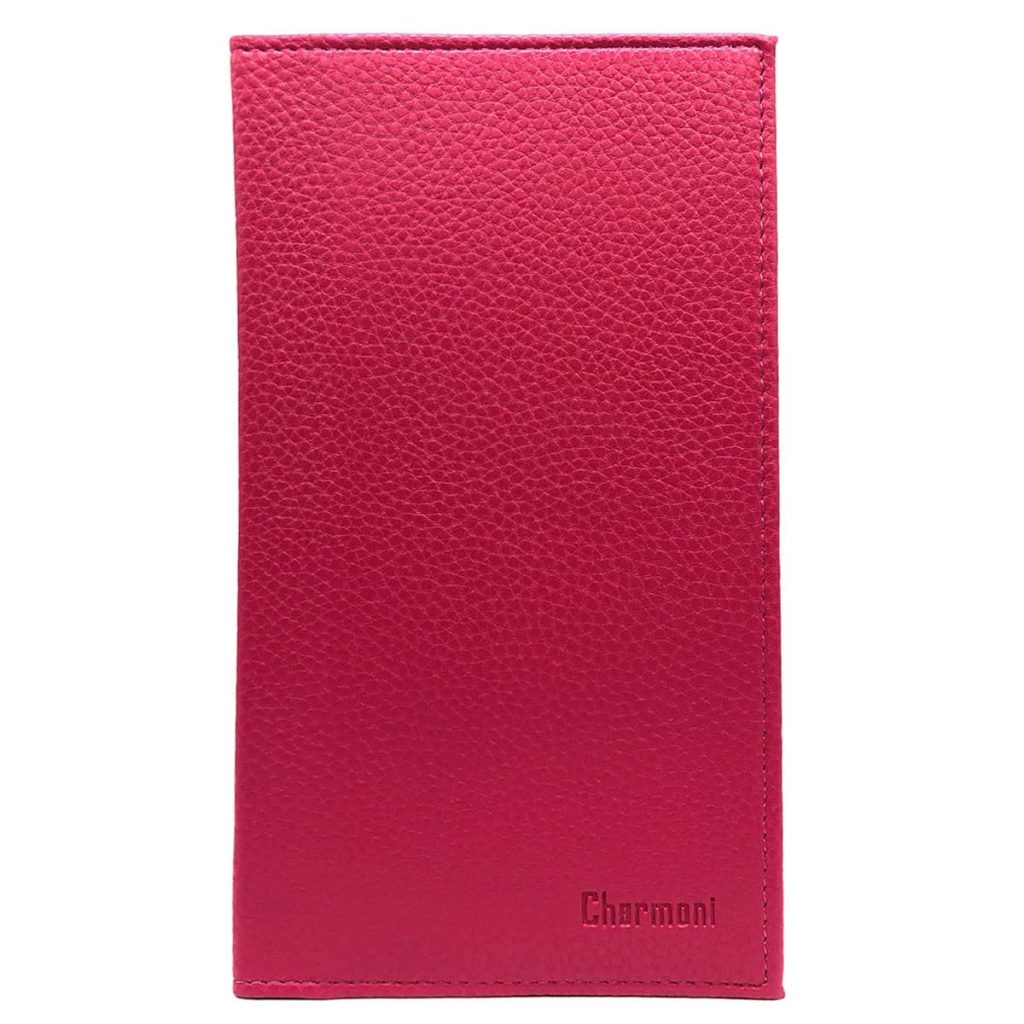Étui Portefeuille Chequier Talon en Haut en Cuir Vachette Fuchsia - Charmoni Louis